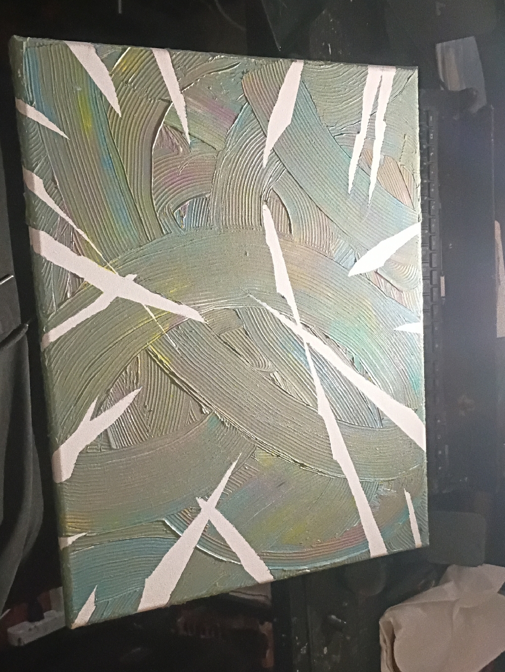 Abstract Green and White Textured Canvas Wall Art